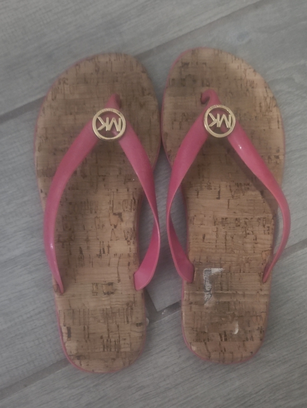 Michael Kors Pink Cork-Style Logo Flip Flops